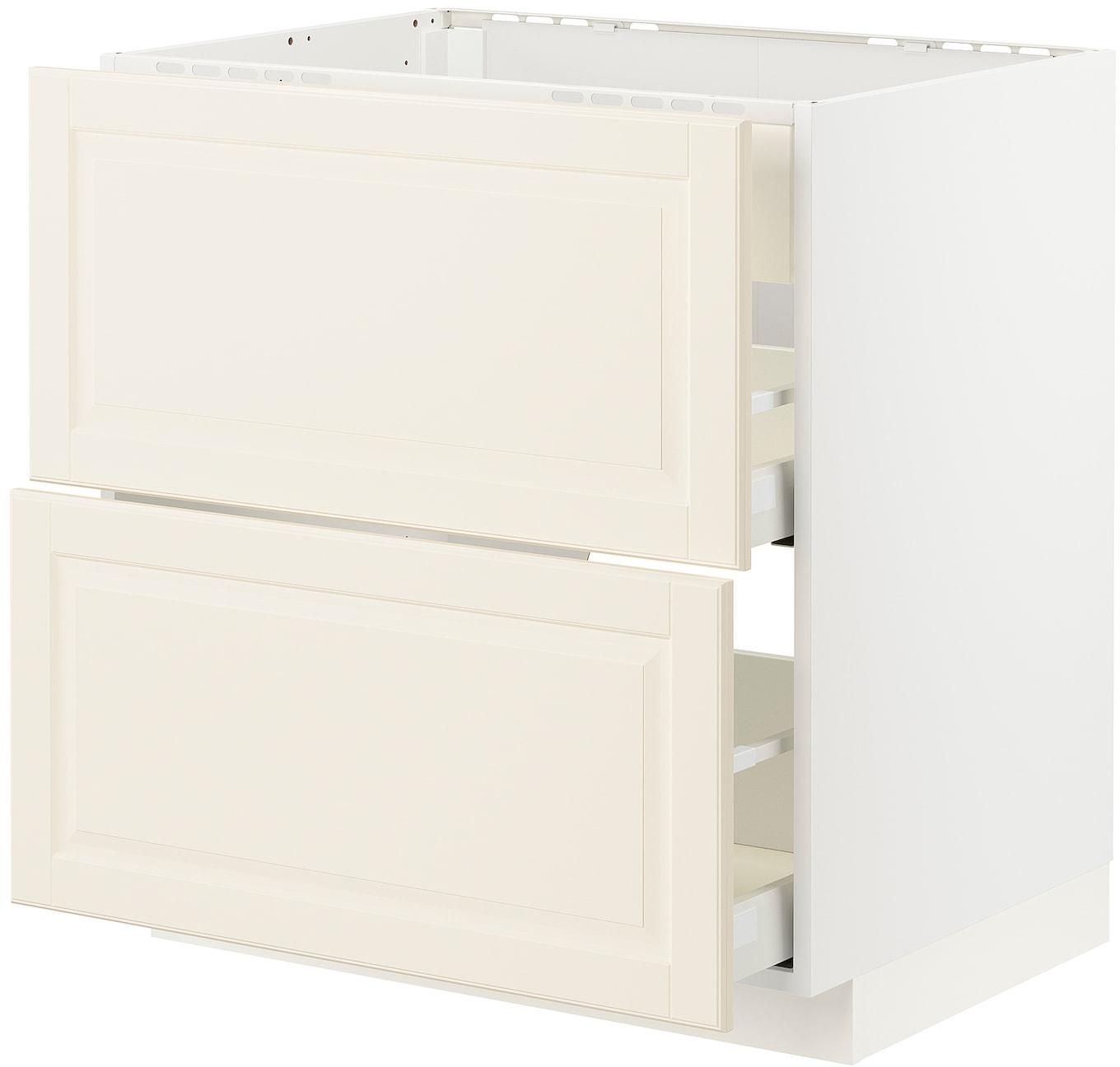 METOD / MAXIMERA خزانة قاعدة لموقد/شفاط مدمج مع درج - أبيض/Bodbyn أبيض-عاجي ‎80x60 سم‏