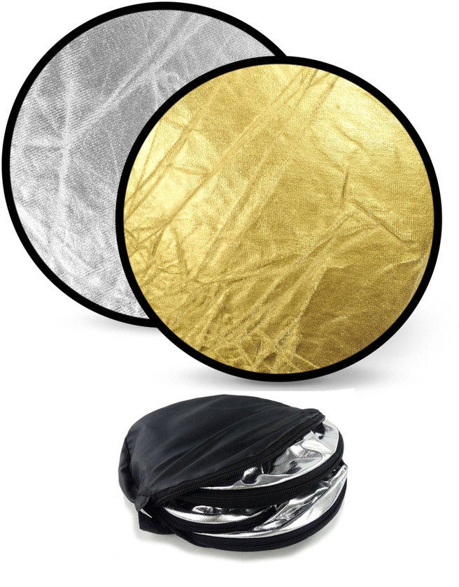 Round Collapsible Multi Disc Light Reflector 2 in 1: Silver, Gold for Studio or any Photography Situation 110cm