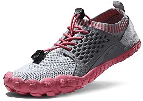 NORTIV 8 Women's Barefoot Water Sports Shoes Outdoor Athletic Pool Swim Hiking Aqua Shoes Light Grey Watermelon Red Size 8 M US Treklady-2
