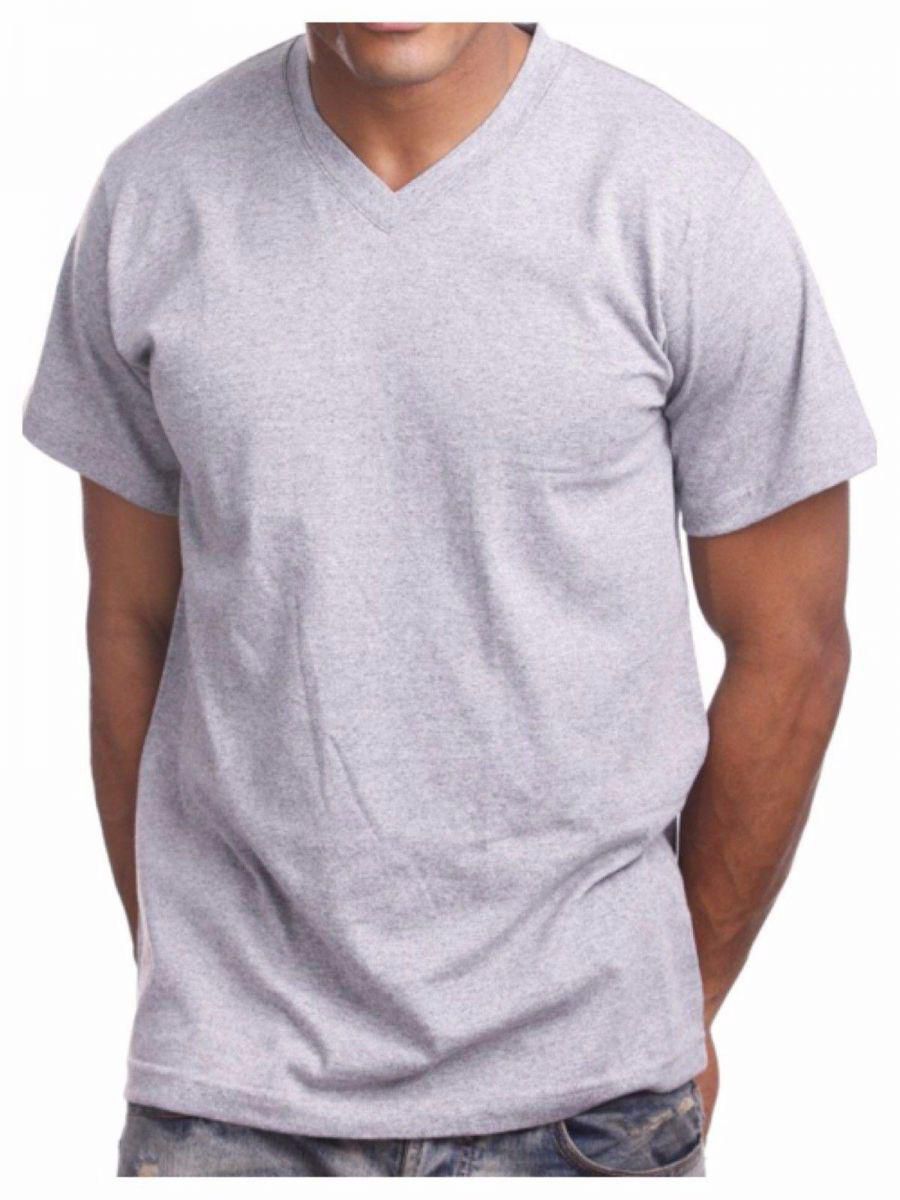 T-Shirts V Neck Cotton Men summer - Gray 2X