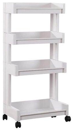 4-Tier Plastic Rolling Cart Pp Storage Trolley With Castors White 44x32x100centimeter