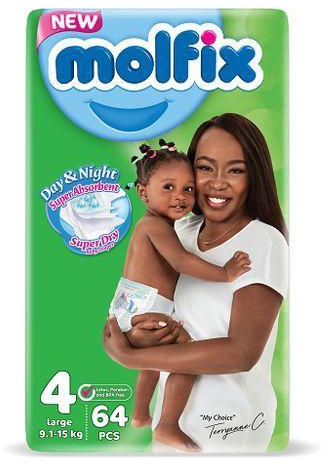 Molfix Day&night Maxi (Large) 9.1-15Kgs Jumbo Pack, Size 4, Count 64x3
