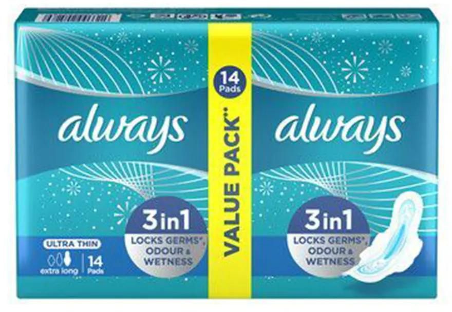 Always | Ultra Thin Extra Long Sanitary Pads with Wings | 14 Pieces