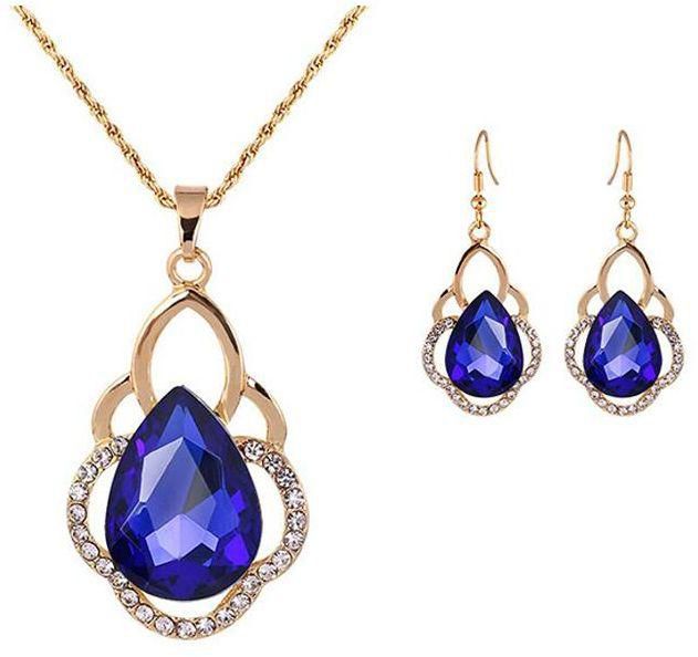 Mysmar Women's  Yellow Gold Plated with Blue Crystal Jewelry Set - AR1062