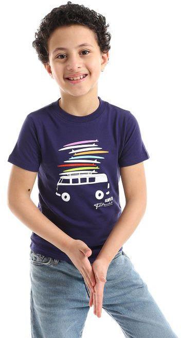 Ted Marchel "Surfs Up" Printed Round Collar Short Sleeves Boys T-Shirt - Navy Blue