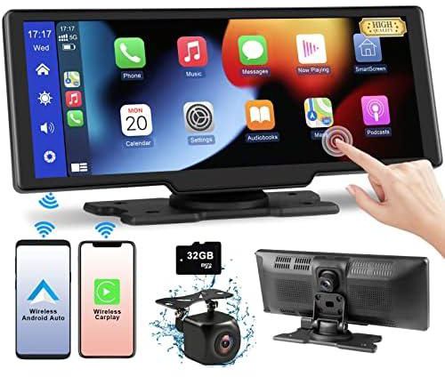 Wireless Touchscreen Car Receiver for Carplay/Android Auto, Portable Car Audio Receiver with Dash Cam and Backup Camera, 9.3" 1080P HD Multimedia Player with Bluetooth FM AUX TF Card, Easy to Install