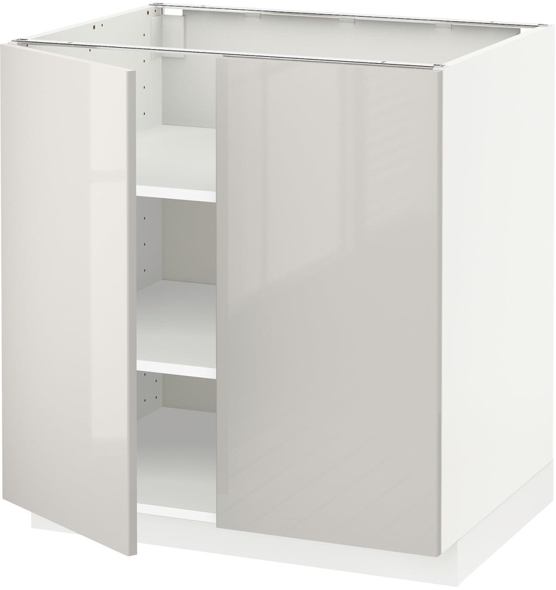 METOD Base cabinet with shelves/2 doors - white/Ringhult light grey 80x60 cm
