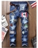 Fashion Men Flag Graphic Print Straight Distressed Jeans - Blue