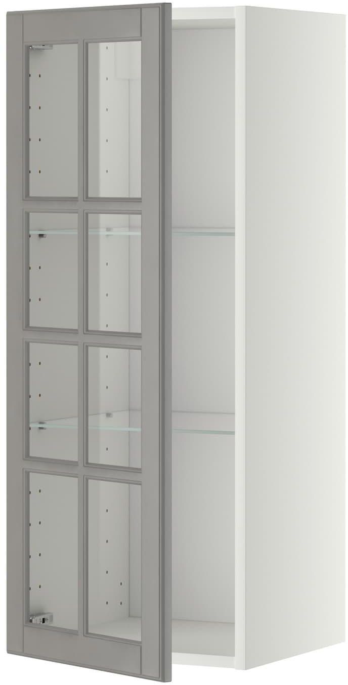 METOD Wall cabinet w shelves/glass door - white/Bodbyn grey 40x100 cm
