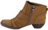 Pu Leather Ankle Boots With Side Buckled Strap-Camel