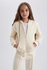 Defacto Girl Knitted Regular Fit Hooded Long Sleeve Cardigan