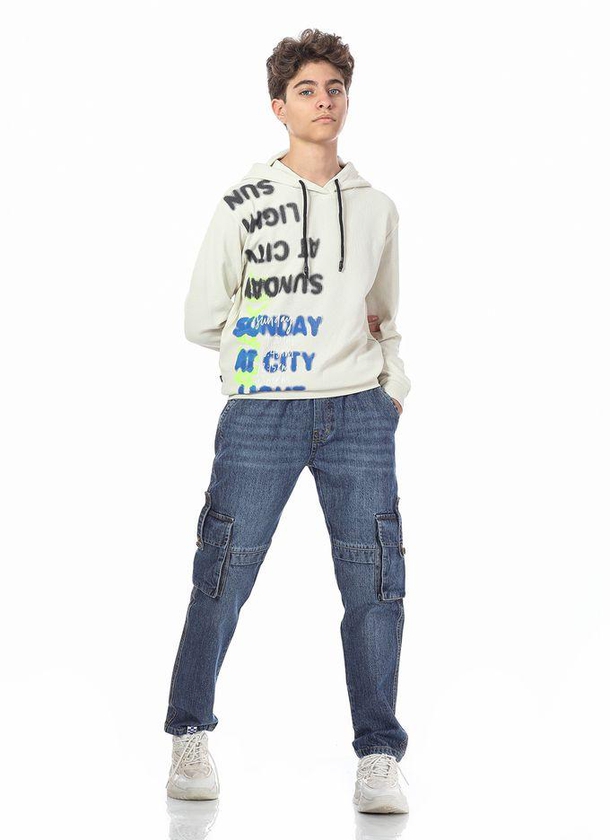 Ktk Beige Hooded Sweatshirt With Print For Boys