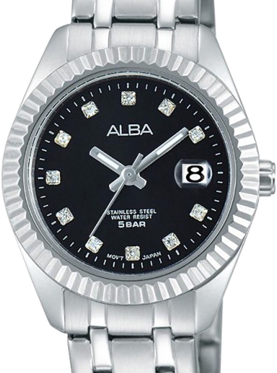 Alba Women's Black Dial Stainless Steel Band Watch - AH7G07X