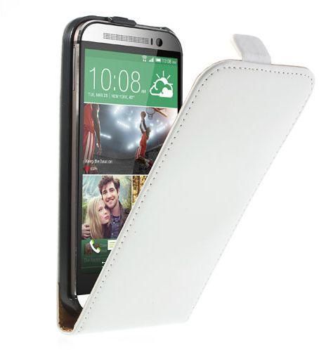 Split Leather Vertical Flip Case with Screen Protector for HTC One M8 w/ Stand - White