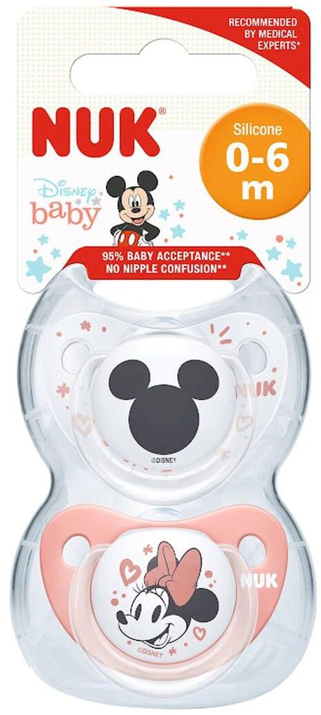 Nuk Disney Mickey And Minnie Mouse Baby Silicone Soother 0-6m Multicolour Pack of 2