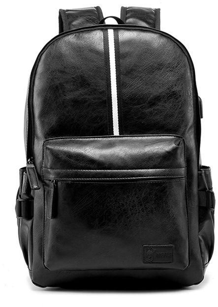 RAHALA RL3057 15.6-Inch Casual Leather Unisex USB Daypack Backpack Bag, Black