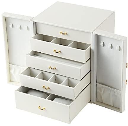 CASEGRACE Jewelry Organizer Box Large Jewelry Box with 5 Drawers Double Door Leather Jewelry Storage Case for Earring Ring Necklace Holder, Gift for Women Girls