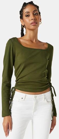 Ruched Square Neck T-Shirt Green
