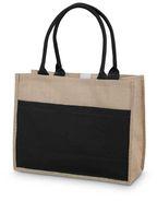 Jute Big Pocket Tote Bag for Women (Black)