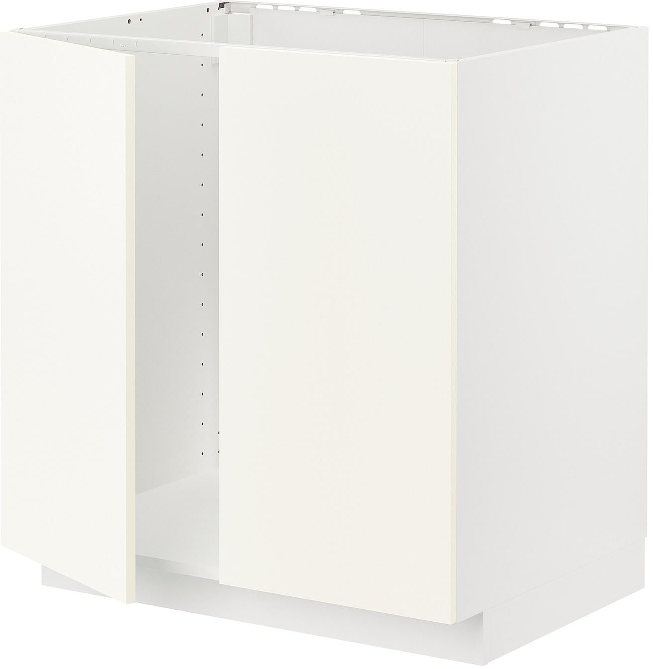METOD Base cabinet for sink + 2 doors - white/Vallstena white 80x60 cm
