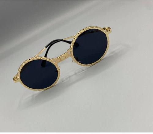 Men's Round  Sunglasses - Black- Gold 