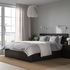 MALM Bed frame, high, w 4 storage boxes - black-brown/Lindbåden 160x200 cm