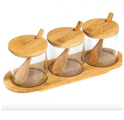 Set Of 3 Spice Jars With Bamboo Lids.