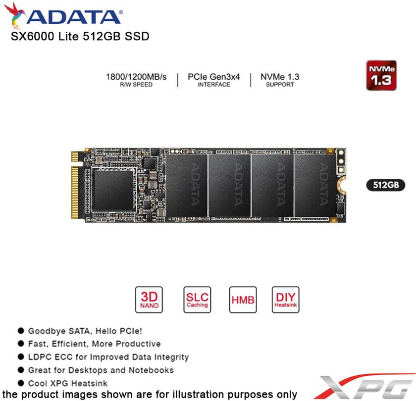 XPG SX6000 Lite PCIe Gen3x4 M.2 2280 Solid State Drive 512GB NVMe SSD
