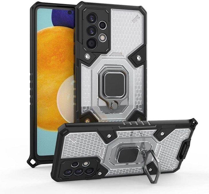 Case For Samsung Galaxy A52s 5G , - Dual Protection Shockproof Heavy Duty Case With Metal Ring Original Short Lanyard - Transparent & Black