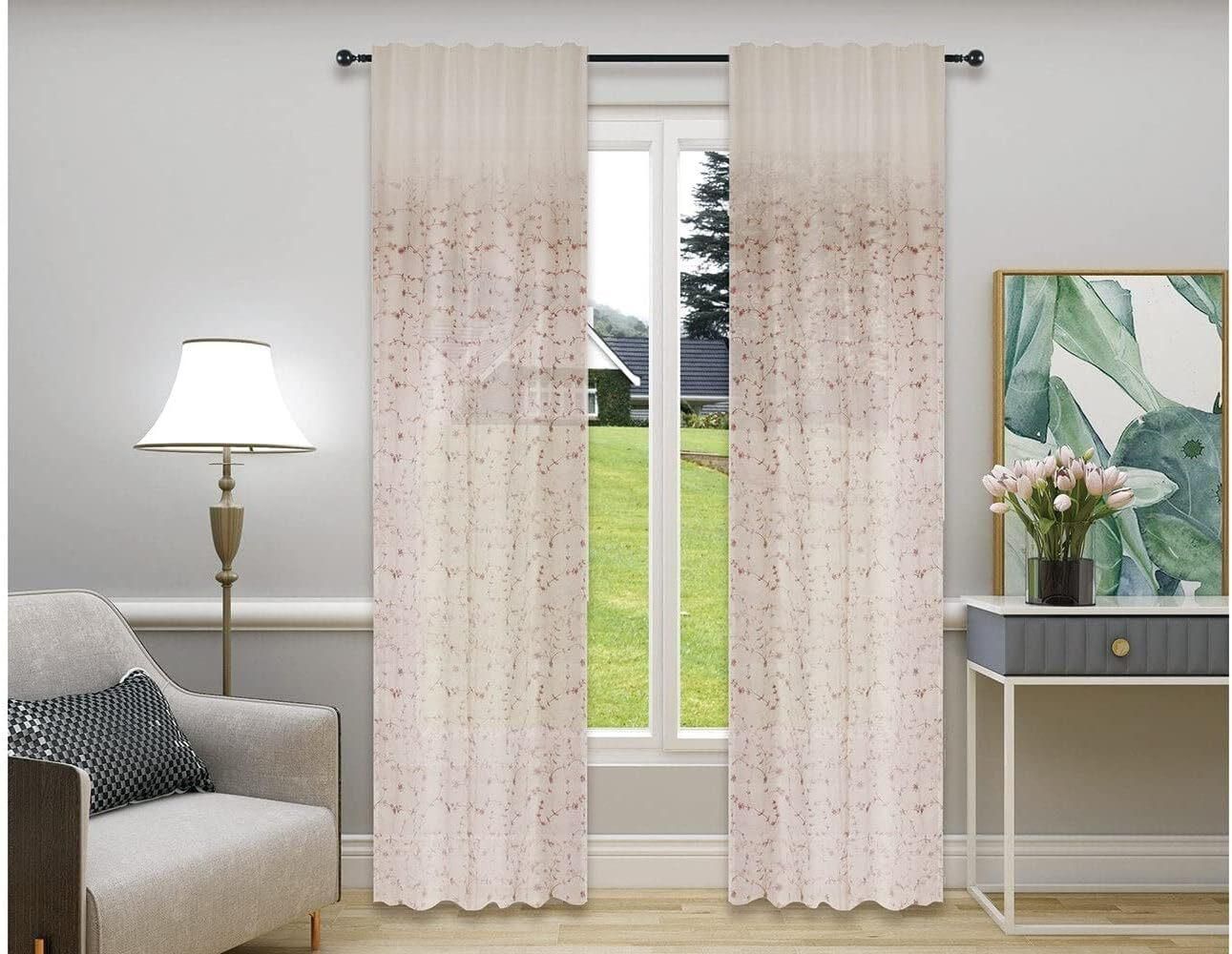 Pan Emirates Home Furnishings Home Andrea Trail Sheer Curtain Pair 135X240 cm- Pink