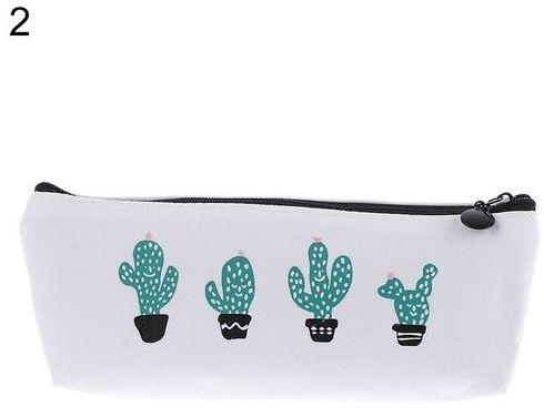 Bluelans School Supply Stationery Pencil Case Canvas Green Cactus Print Cosmetic Bag