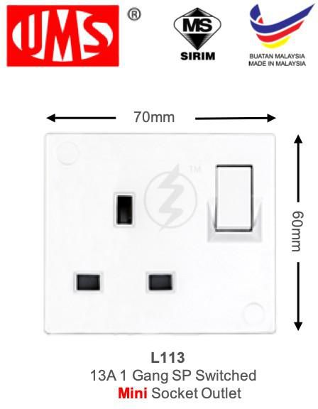 UMS L113 13A Mini Logic Switch Socket Outlet 250V