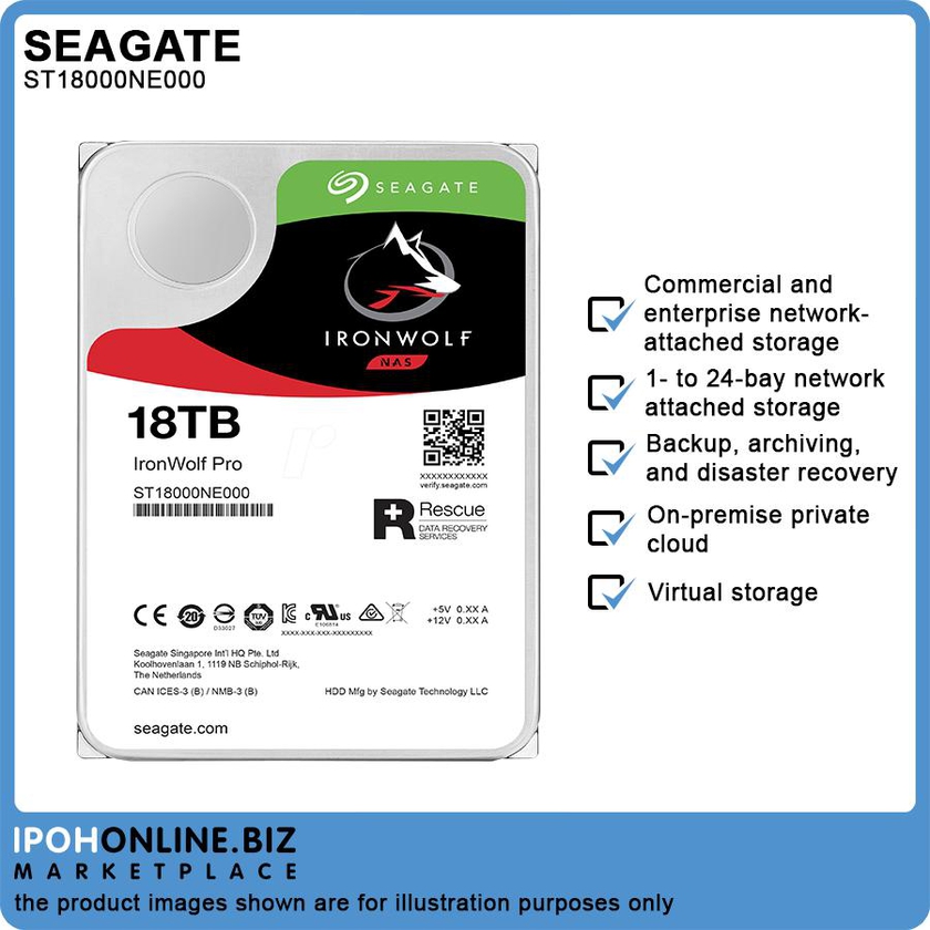 Seagate Ironwolf Pro ST18000NE000 18TB 7200RPM 256MB 3.5" SATA HDD
