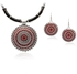 Mysmar White Gold Plated Black Cord Red and Silver Pendant Set [MM345]
