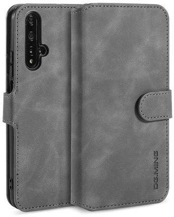 DG.MING Retro Oil Side Horizontal Flip Case With Holder & Card Slots & Wallet For Huawei Honor 20(Grey)