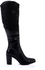 Dejavu Knee-High Zipper Closure Pointed Toecap Leather Black Heeled Boots