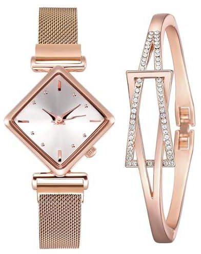 Womens Watch Ladies Watches Gifts Set with Bracelet and Watch Box, Rose Gold for Lady Female Girls Minimalist Simple Slim Thin Casual Dress Analog Quartz Wrist Watches Waterproof