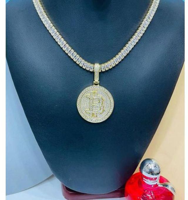Gold Iced Out Cuban Chain With Iced Out Hand Pendant