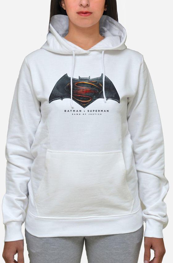Printed Batman vs Superman: Logo Hoodie - White