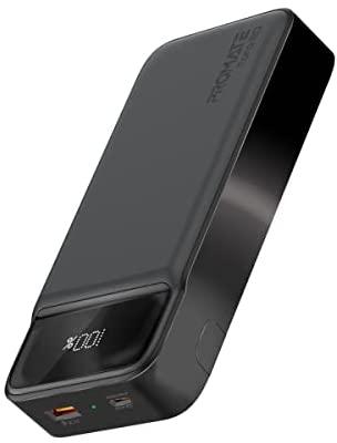 Promate iPhone 15 Power Bank, Universal 20000mAh Ultra-Slim Portable Charger with 20W USB-C Power Delivery Port, QC 3.0 18W Port, Built-In Kickstand, LCD Screen, Over-Heating Protection, Torq-20 Black