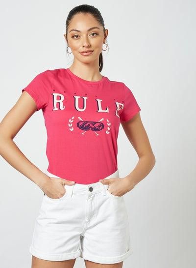 Regular Fit Crew Neck Rule Printed T-Shirt Pink