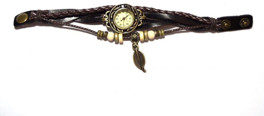 Women's Watches Leather Knit Vintage Watch with leaf pendant