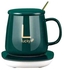 Portable Coffee Cup Warmer Set Heating Pad Ceramics Thermostatic Electric Coaster Mug Mat Office Tea Milk Spoon Green
