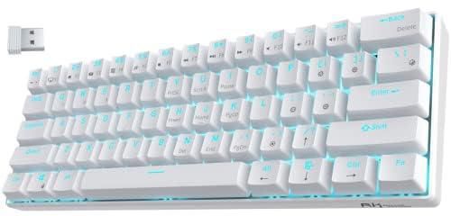RK ROYAL KLUDGE RK61 Wireless 60% Mechanical Gaming Keyboard, Ultra-Compact Bluetooth Keyboard with Tactile Blue Switches, Compatible for Multi-Device Connection, White