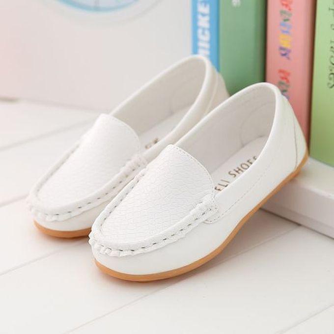 Fashion Children's Leather Square Toe Peas Shoes Girls Flat Casual Shoes White