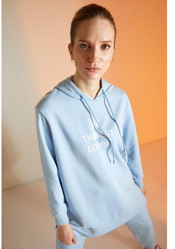 Defacto Woman Blue Relax Fit Long Hoodie
