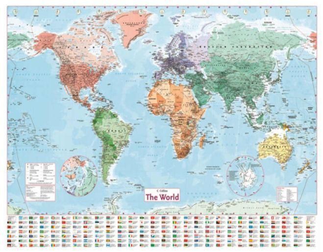 Collins World Map Wall Poster Geographical Atlas