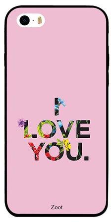 غطاء حماية واق لهاتف أبل آيفون 5 طبعة عبارة "I Love You" وبنقشة زهور