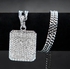 Men Full Iced Out Rhinestone Gold Silver Square Dog Tag Pendant Cuban Chain Hip Hop Necklace
