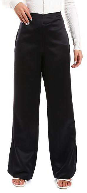 M Sou Side Zipper Silk Dressy Plain Women Pants - Black